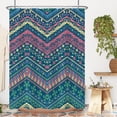 thumbnail image 2 of Blue Bohemian Shower Curtain,Teal Pink Boho Shower Curtain Set for Bathroom,Colorful Stripe Modern Fabric Bath Curtain with Hooks, 72x84in, 2 of 5