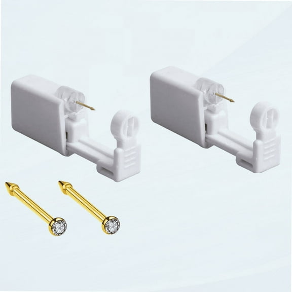 Nose Piercing Kit Gold Color 20G Nose Stud Disposable 16L Steel Needles Piercing Safety Self Body Piercing Kit Tool (2 Pack)