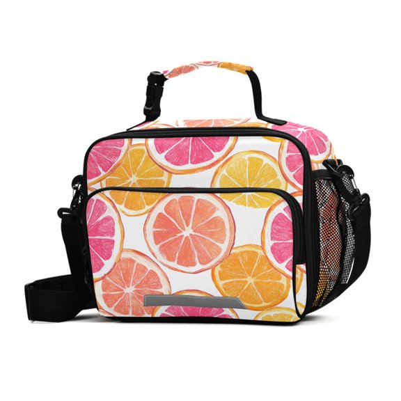 FORMRS Student Insulated Lunch Bag with Shoulder Strap Reusable Cooler Box for School, Orange Grapefruit Slices