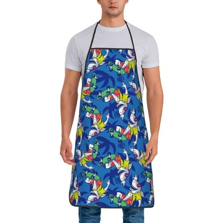 

Junzan Sharks Skateboarding With Palm Print Kitchen Cooking Aprons Chef Apron for Men and Women Professional for Cooking Bib Aprons for Kitchen/Crafting/BBQ/Drawing
