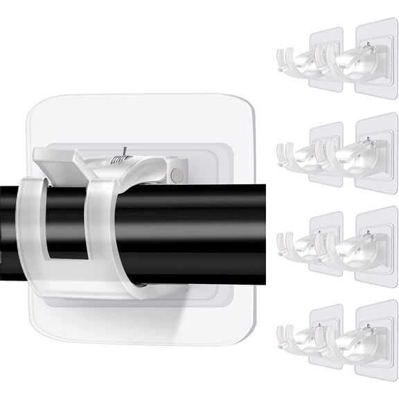 8 Pcs Curtain Rod Brackets No Drilling, Self Adhesive Curtain Rod Bracket, Nail Free Adjustable Rod Bracket Holder, Stick on Curtain Rod Transparent Hook Holders for Home Bathroom and Hotel Use
