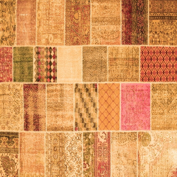 Ahgly Company Indoor Square Patchwork Orange Transitional Area Rugs, 3' Square