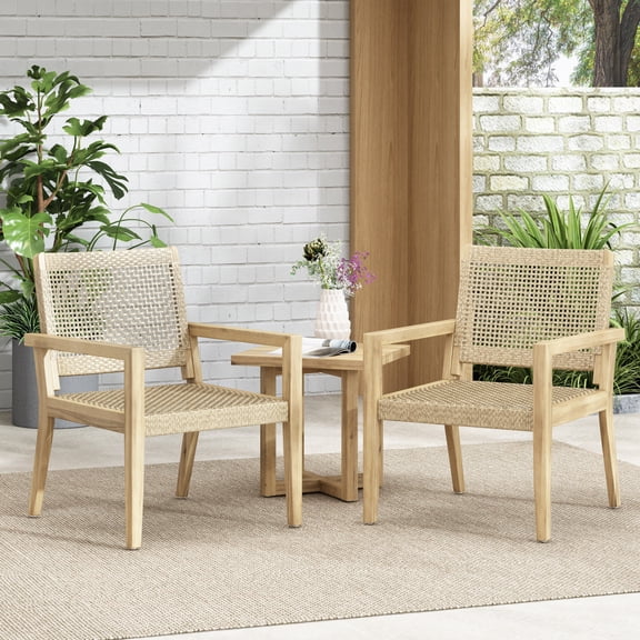 Newboti Furniture Outdoor Wicker and Acacia Wood Club Chairs, Set of 2, Light Multibrown and Light Brown, 34'' H X 25'' W X 27.25'' D BN.7772