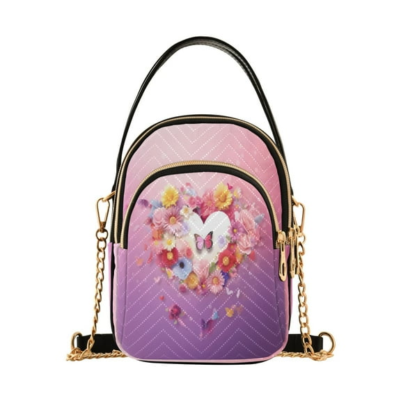 ALAZA Chain Crossbody Bags for Women Sunflowers Butterfly on Pink Shoulder Handbag Phone Purse
