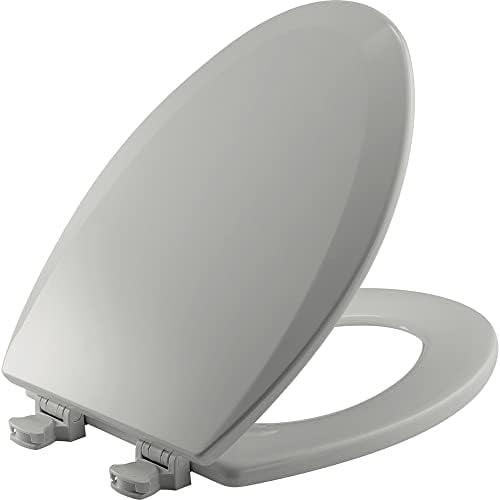 1500EC Durable Wood Toilet Seat with Easy Clean Hinges, Made in USA, Elongated, Ice Grey