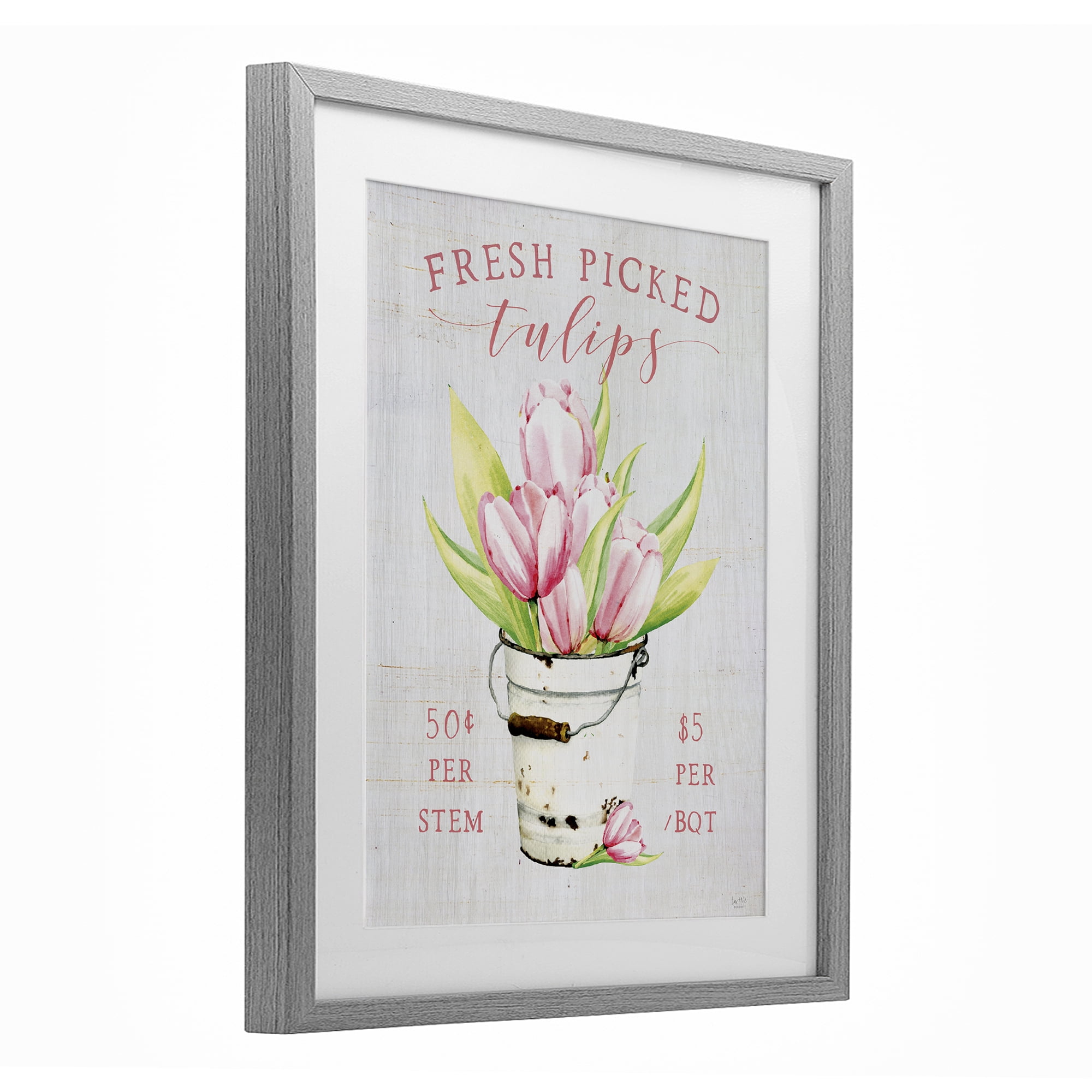 Stupell Industries Antique Fresh Picked Tulips Gray Framed Print Under Glass, design by Lux + Me Designs