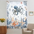thumbnail image 2 of Octopus Coastal Sheer Curtains 54 Inches Long, Summer Beach Coral Starfish Ocean Light Filering Curtains, Breathable Simi Curtain Privacy Drapes for Kitchen Bathroom Nursery Small Window Treatment, 2 of 8