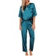 thumbnail image 2 of Ekouaer Womens Satin Silky Pajama Set Short Sleeve Shirt with Long Pajama Pant Set Soft PJ Loungewear, 2 of 4