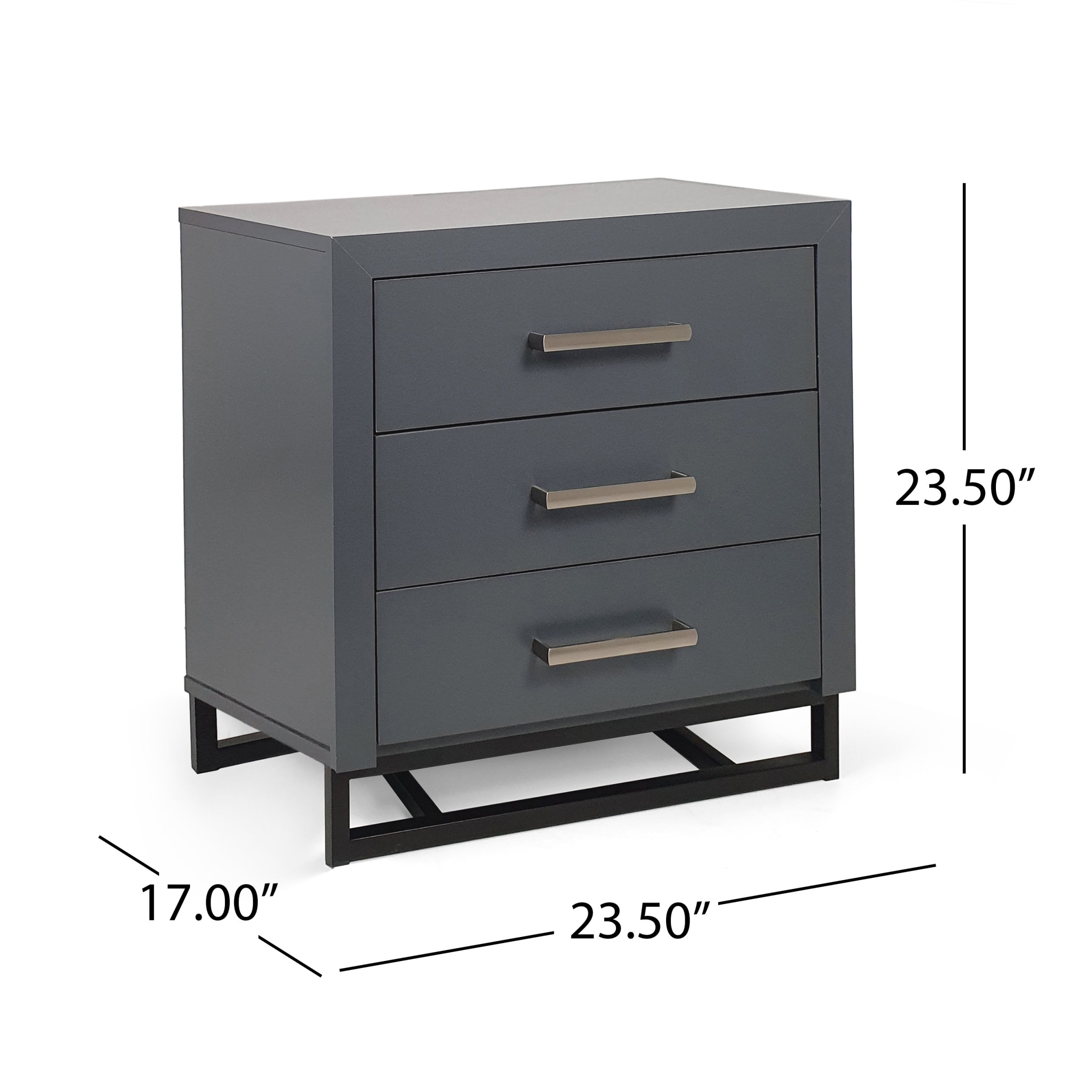 Noble House Cayuga Faux Wood 2 Piece Double Dresser and Nightstand Bedroom Set, Charcoal Gray and Black