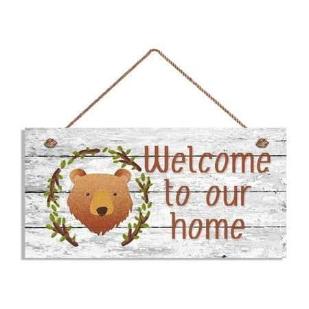 Wendana Welcome To Our Home Sign Woodland Bear Design Rustic