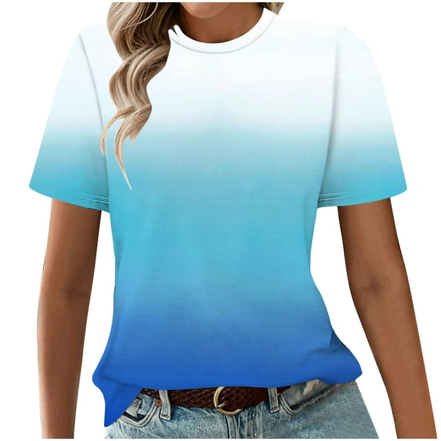Tops Cortos para Mujeres Casual de Moda Impreso Cuello Redondo, Camiseta de Manga Corta para el Uso Diario, Fiesta Y Cómodo