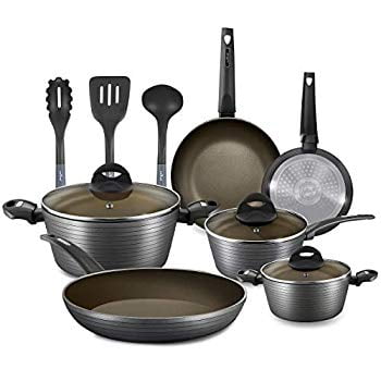 NutriChef 12-Piece Nonstick Kitchen Cookware Set - Professional Hard Anodized Home Kitchen Ware 