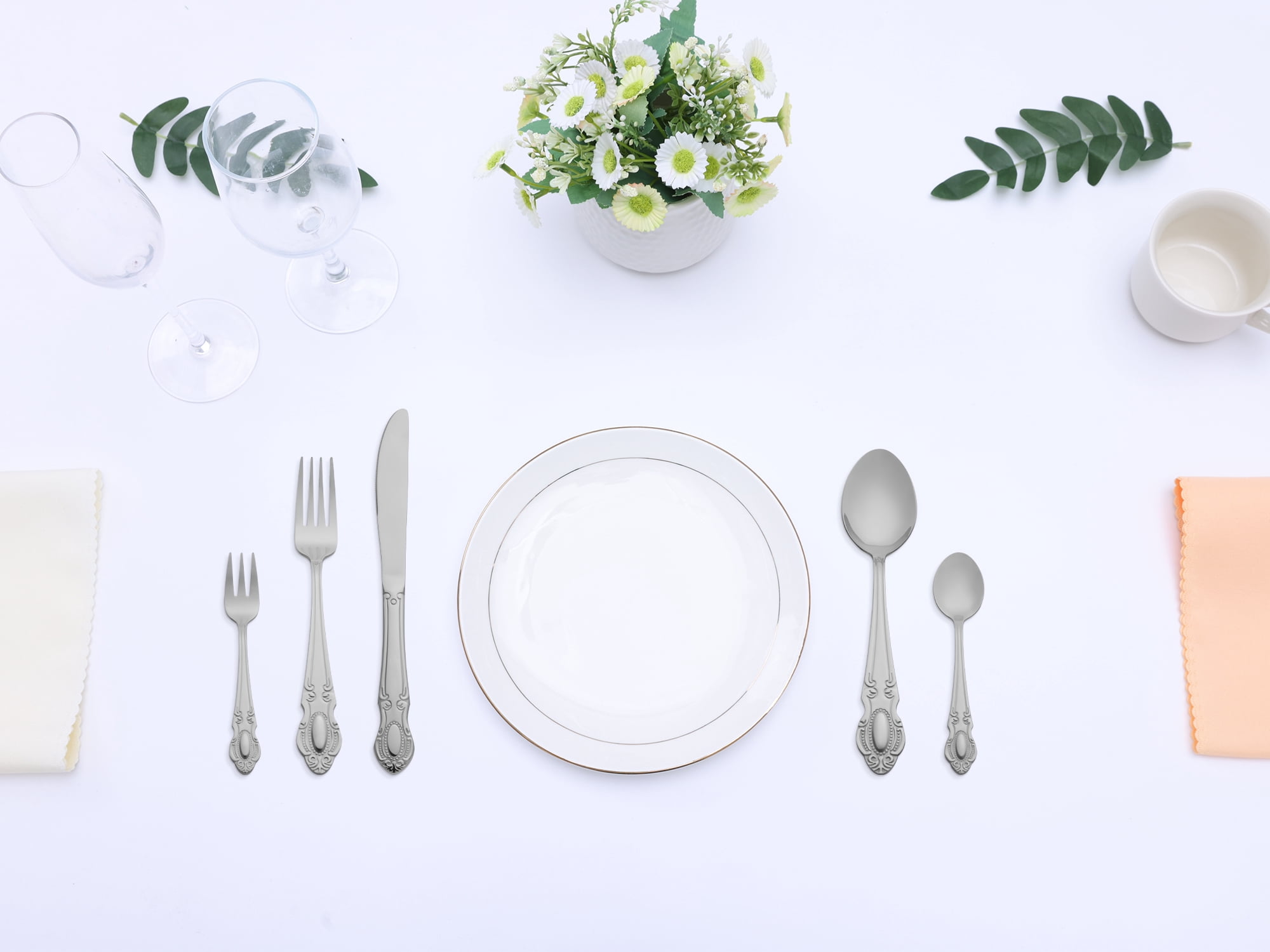 Unique Bargains 20 Piece Stainless Steel Flatware Set for Modern Cutlery Set Silver