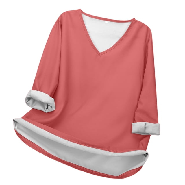 MHFRRA Camiseta Informal de Manga Larga con Cuello En V para Mujer. Camiseta Básica Cómoda para Uso Diario y Relajación. Ideal para Todas Las Estaciones. Combina Perfectamente con Jeans. Sandía Roja