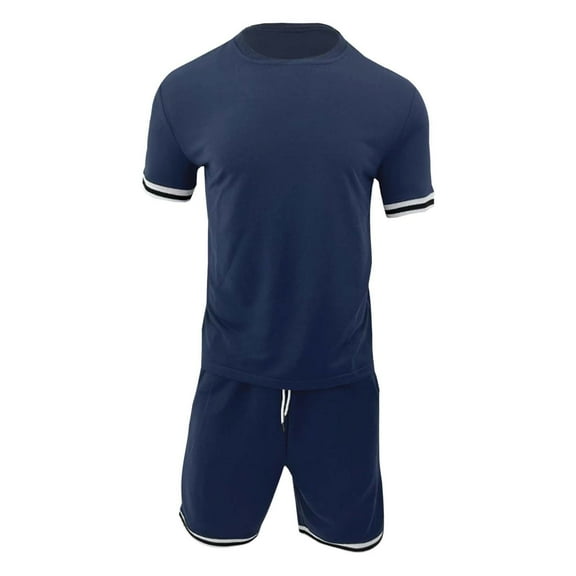 Men's Summer Casual Short Sleeve T-Shirt & Shorts Outfits Patchwork Design, Fiber Blend Material, for Vacation