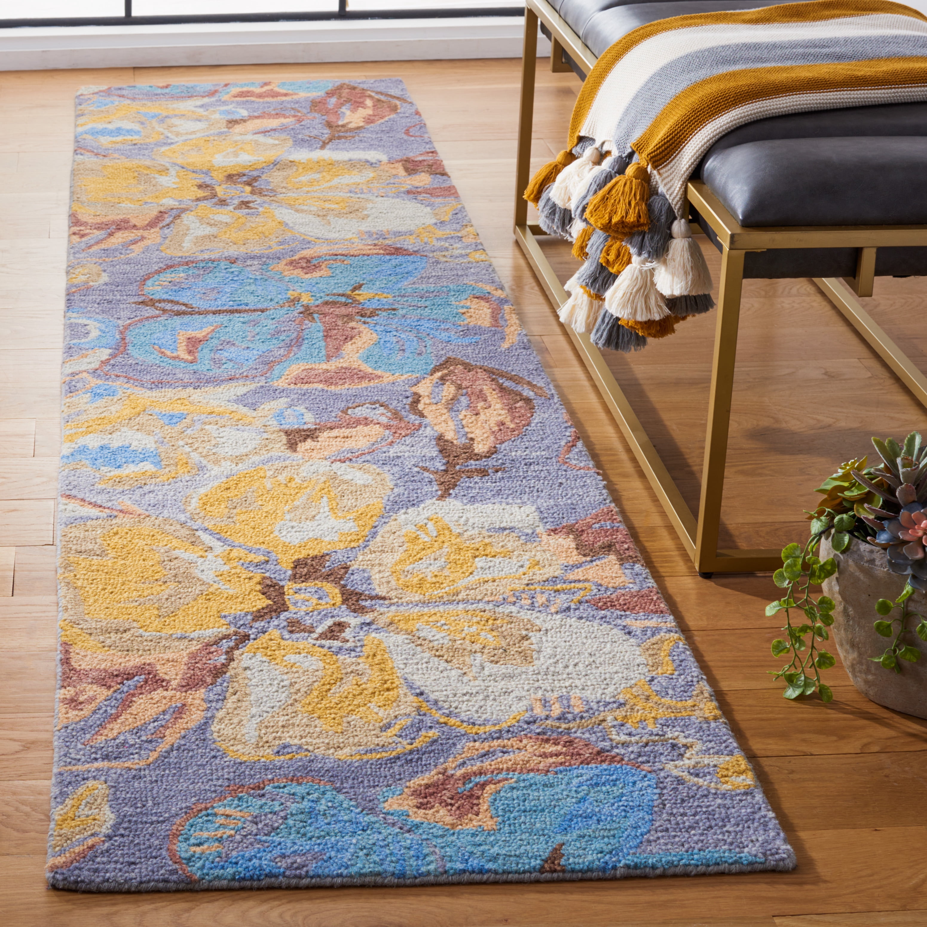 SAFAVIEH Metro ARABESQUE Floral Runner Rug, Grey/Yellow, 2'3" x 9'