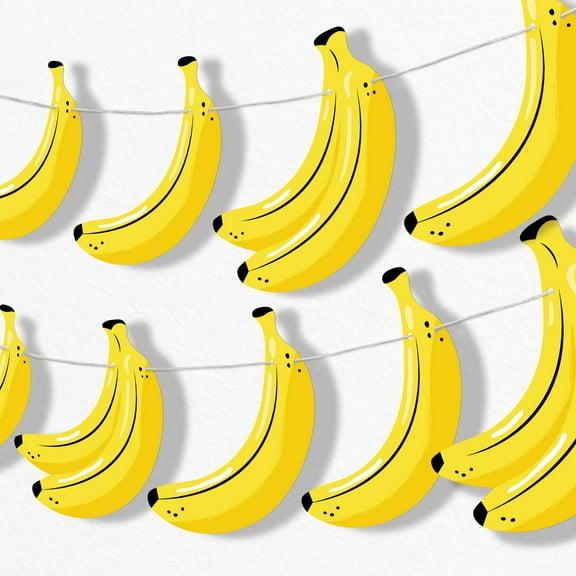 Big Dot of Happiness Let's Go Bananas Garland Banner, Tropical Party Birthday Decorations, Fruit Banner, 30 Feet of Cord, 15 Double-Sided Yellow Banana Bunches