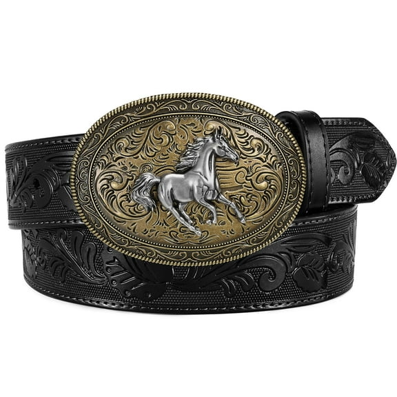 WHIPPY Men Western Cowboy Leather Belt Women Cowgirl Embossed Leather Belt for Jeans