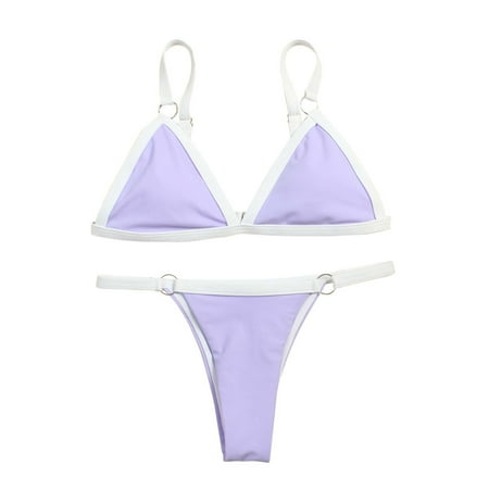 Lopeceal Women Two Piece Thong Bikini Sets Solid Color Swimsuits Sexy Bathing Suits High Waisted Triangle Beach Swimsuit