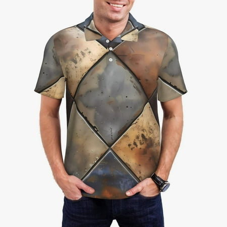 Gaeub Rustic Tile Pattern Print Men s Polo Shirts Short Sleeve Golf Performance Shirts Stretchy Golf Shirts Casual Summer Beach Shirts-XX-Large