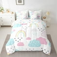 thumbnail image 3 of Manfei Lovely Rainbow 7pcs Bedding Comforter Set,Colorful Cartoon Clouds Queen Bedding Sets,Blue White Pink Queen Sheet Sets For Kids Girl, Microfiber Bedroom Decor Reversible, 3 of 9