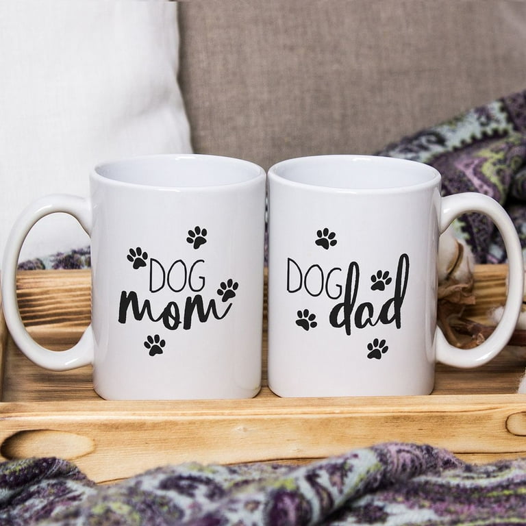 Dog Mom Dog Dad Mugs Funny Gift Set For Dog Lovers 15 Ounce White Coffee Cup Duo