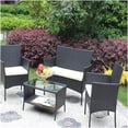 thumbnail image 2 of 4-PC All-Weather PE Wicker Patio Conversation Set, Black Sofa with Beige Cushions and Glass Table, 2 of 10