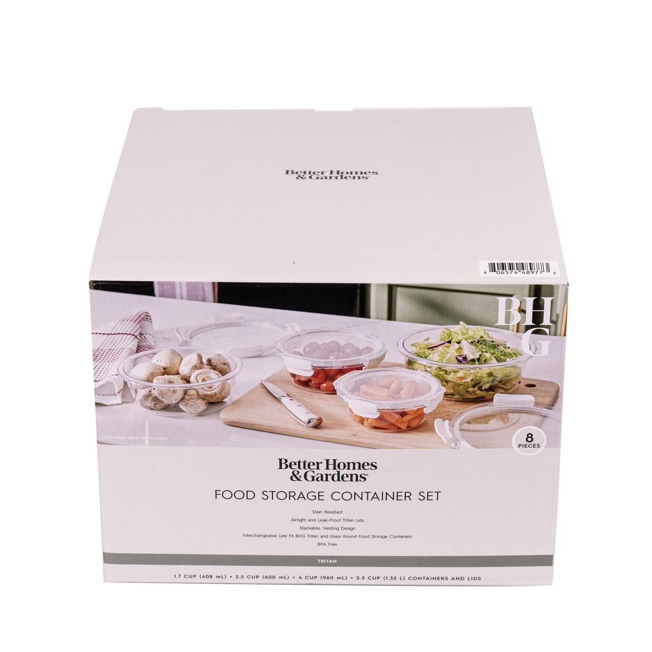 Better Homes & Gardens Round Tritan Food Storage Container with Tritan Lid. Set of 4, 8 Pieces