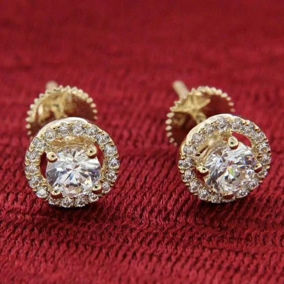 1.70CT Round Cut Lab Created Diamond Women's Stud Earrings 14K Yellow Gold Plated