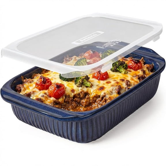 Baking Dish 5.1 Quarts  Casserole Dishes For Oven Pan With Handles Lasagna Deep Large Rectangular White Ceramic Bakeware Blue (baking Lids)