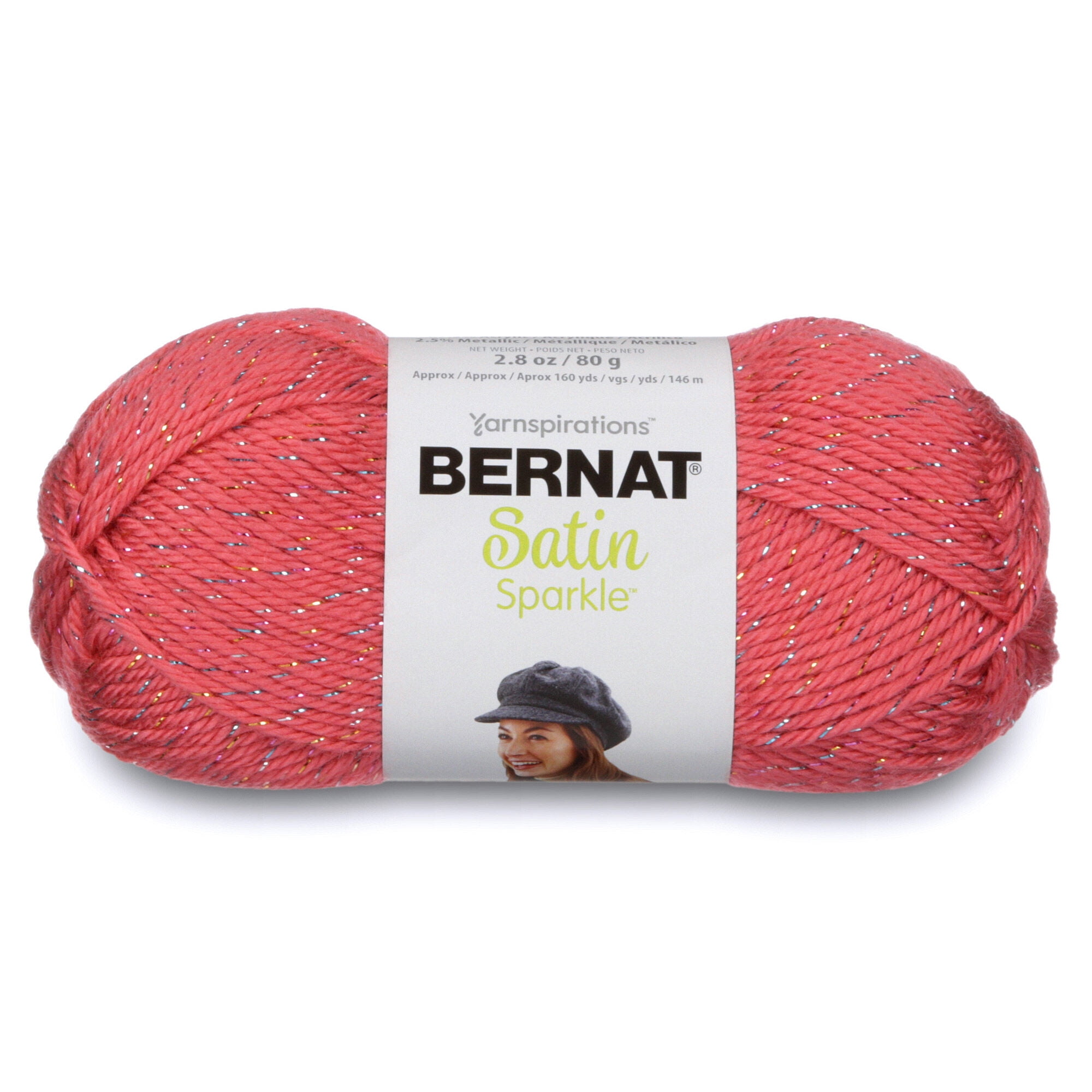 Bernat Satin Sparkle Yarn, Coral, 2.8oz(80g), Medium, Acrylic Walmart