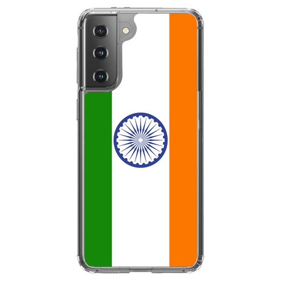 DistinctInk Clear Shockproof Hybrid Case for Galaxy S21 5G (6.2" Screen) - TPU Bumper, Acrylic Back, Tempered Glass Screen Protector - India Flag Indian - Show Your Love of India
