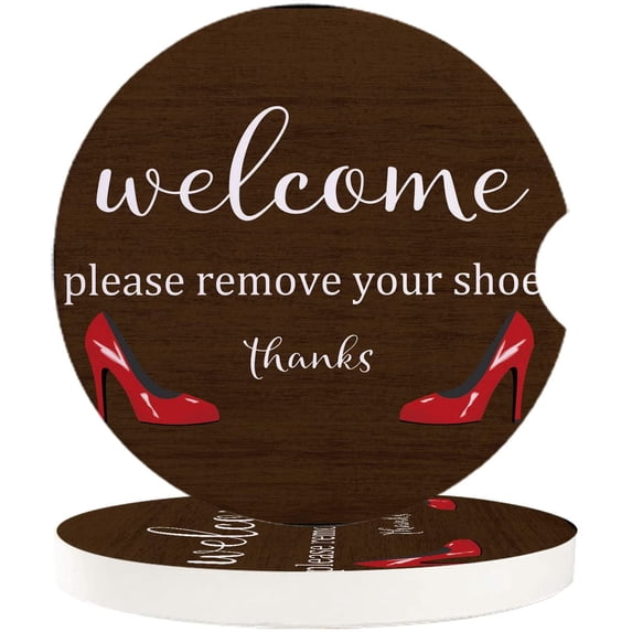 FMSHPON Red High Heels Vintage Wood Grain Set of 6 Car Coaster for Drinks, Absorbent Ceramic Stone Coasters Cup Mat with Cork Base for Home Kitchen Room Coffee Table Bar Decor