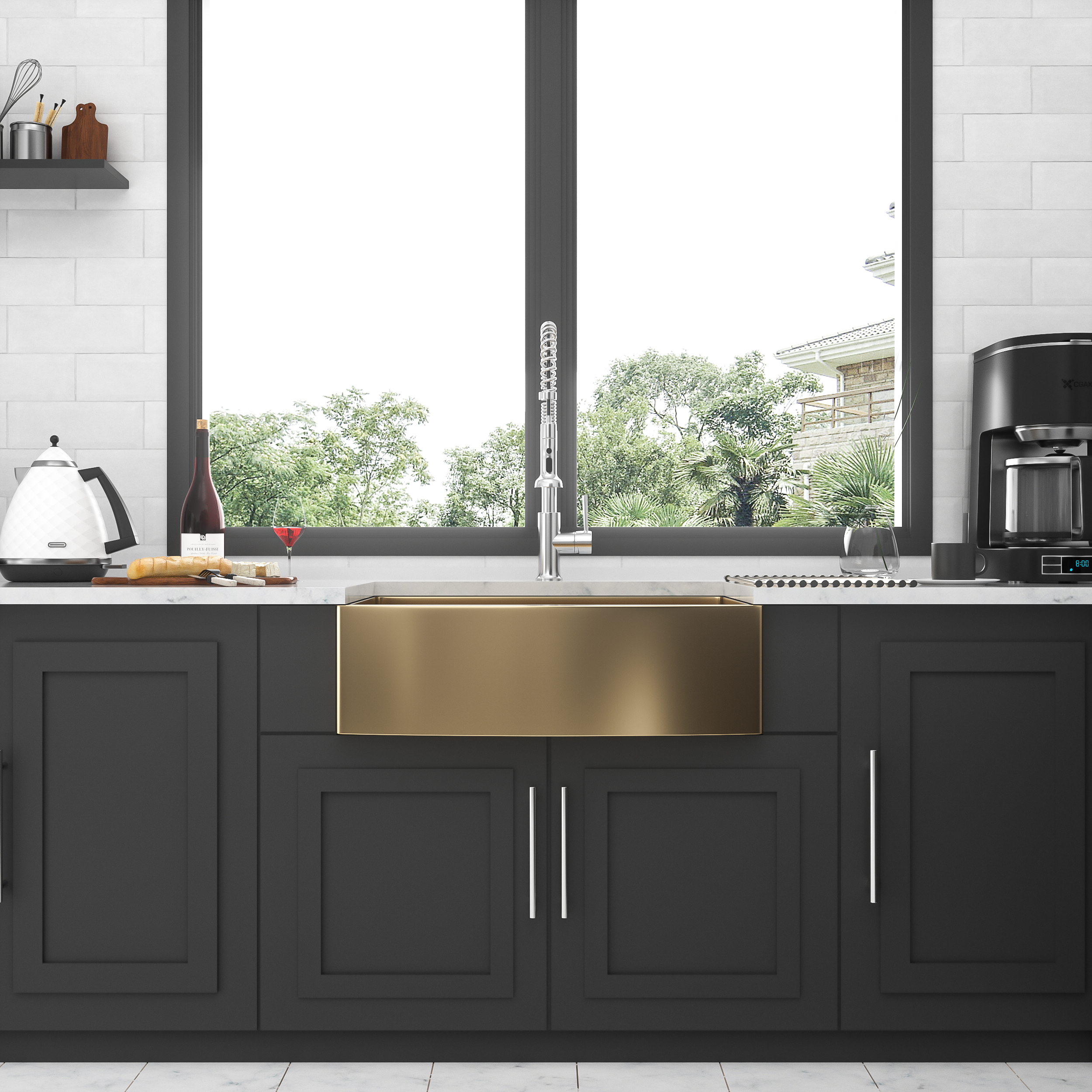 Izzovium 36 Inch Gold Farmhouse Sink - 16 Gauge Stainless Steel Apron Front Kitchen Sink with Nano-PVD Coating, Sound Proof & Easy Drain Design
