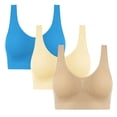 thumbnail image 2 of 3PC Women's Bra No Underwire Push Up Full Coverage Lightweight Plus Size Solid Color Wide Strap Women's Breathable Bralettes Bras Blue M, 2 of 9