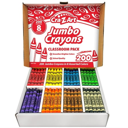 Cra-Z-Art: Classroom Pack: Jumbo Crayons - 200 Pieces - 8 Assorted Bright Colors, Bulk Set, Non-Toxic, Teachers School Art Supplies, Back to School