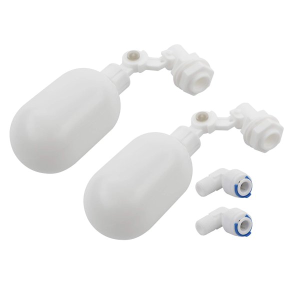 Pxyelec 2 Pcs Filtre à Eau Valve de Flotteur avec Connecteur Rapide 1/4 Pouce pour Raccords de Tube, Valve de Flotteur en Plastique Réglable pour Purificateurs d'Eau d'Aquarium Système d'Osmose Inverse (Blanc)