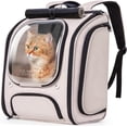 thumbnail image 1 of Mochila para gatos Pecute, diseño de burbujas espaciales grandes, color caqui, 1 of 9