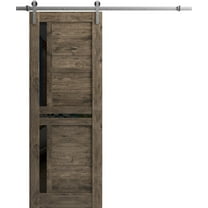 Sturdy Barn Door 24 x 80 inches | Veregio 7588 Cognac Oak with Black Glass | Stainless Steel 6.6FT Rail Hangers Heavy Set | Solid Panel Interior Doors