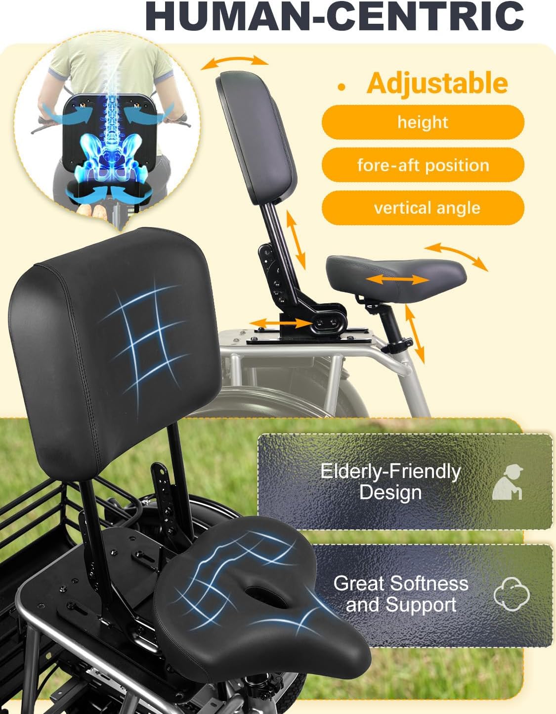 Breeze pro Folding Electric Tricycle for Adults, 1200W Electric Trike, 22MPH 100Miles 3 Wheel Electric Bike, Reverse Gear, Torque Sensor, 450lbs Load, F&R Baskets, 4'' Wide Fat Tire, UL Certified