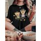 thumbnail image 1 of Camiseta para mujer con Cuello de verano1pc Women'S Casual Crew Neck T-Shirt with Fun Glasses Bears Motorcycle Print, Polyester Knit Fabric, Medium Stretch, Animal Pattern, All-Season Fashion TopFat, 1 of 6
