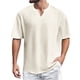 thumbnail image 1 of Camiseta de manga corta con cuello en V para hombre - Color liso a rayas, corte holgado, poliéster, tallas M-XXXXL, 1 of 4