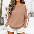 thumbnail image 2 of NMMUED Athletic Crew Neck Sweatshirts Women Long Sleeve Striped Pullover Fall Outfits Casual Color Block Tops Slouchy Winter Clothes Khaki M, 2 of 6