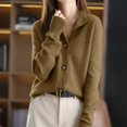 thumbnail image 2 of FRSASU Women's Sweaters Lightweight Fall Winter Casual Long Sleeve Crewneck Button up Coats Khaki, 2 of 8