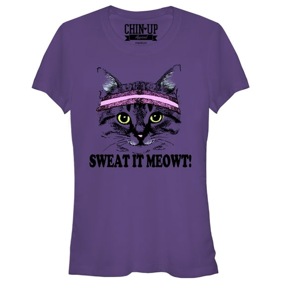 Junior's CHIN UP Sweat it Meowt  Graphic Tee Purple X Large