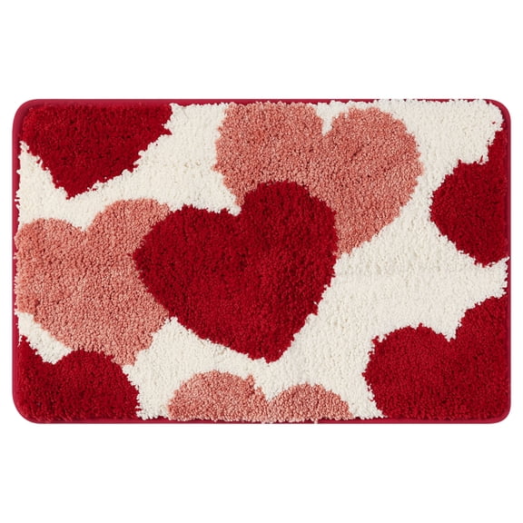 Unique Bargains Soft Bath Rugs Non-Slip Bathroom Rug Cute Water Absorbent Thick Bath Mat Love 16" x 24"