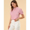 thumbnail image 2 of Allegra K Camisa De Oficina De Trabajo Elegante Con Mangas Abullonadas Y Cuello Alto Para Mujer Blusas De Ojo De Cerradura Rosa claro M, 2 of 6