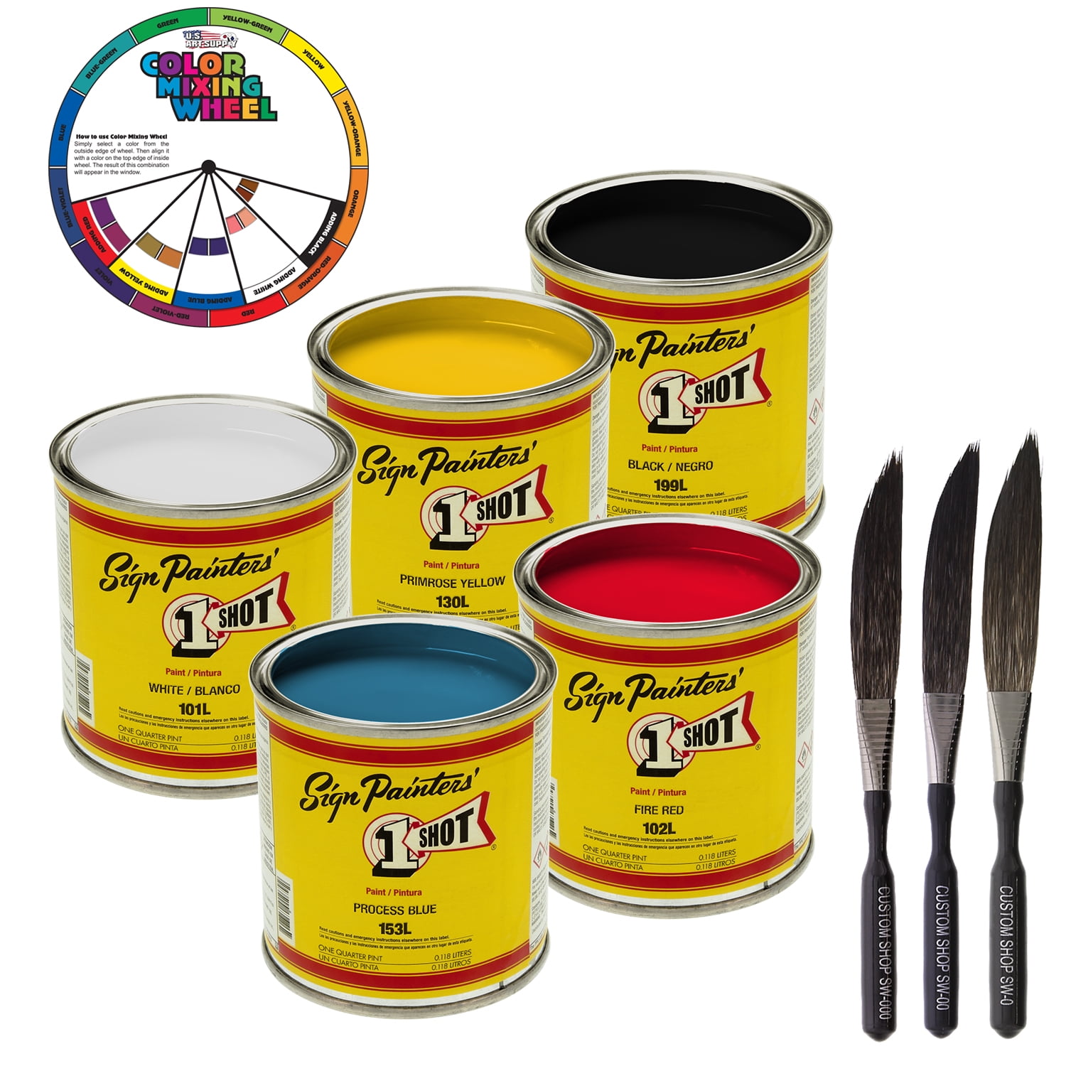 1/4 Pint 1 Shot STARTER Enamel Kit 5 COLOR SET Pinstriping Lettering