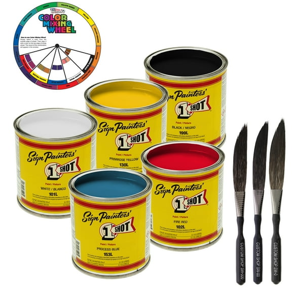 1/4 Pint 1 Shot STARTER Enamel Kit 5 COLOR SET Pinstriping Lettering Graphic