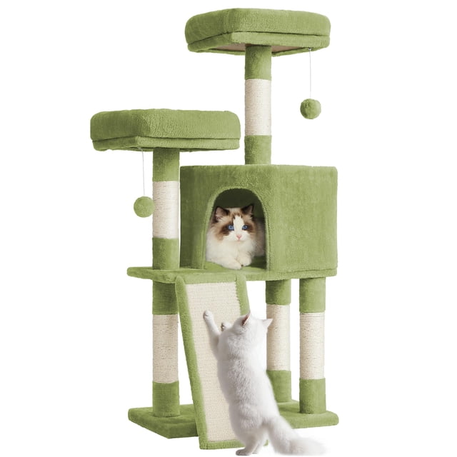 Rascador Cat Tree Feandrea Cat Tower Plush para condominios, color verde